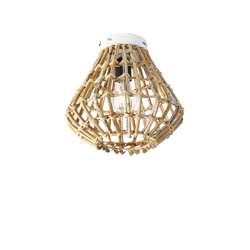 Landelijke plafondlamp bamboe met wit - Canna Diamond