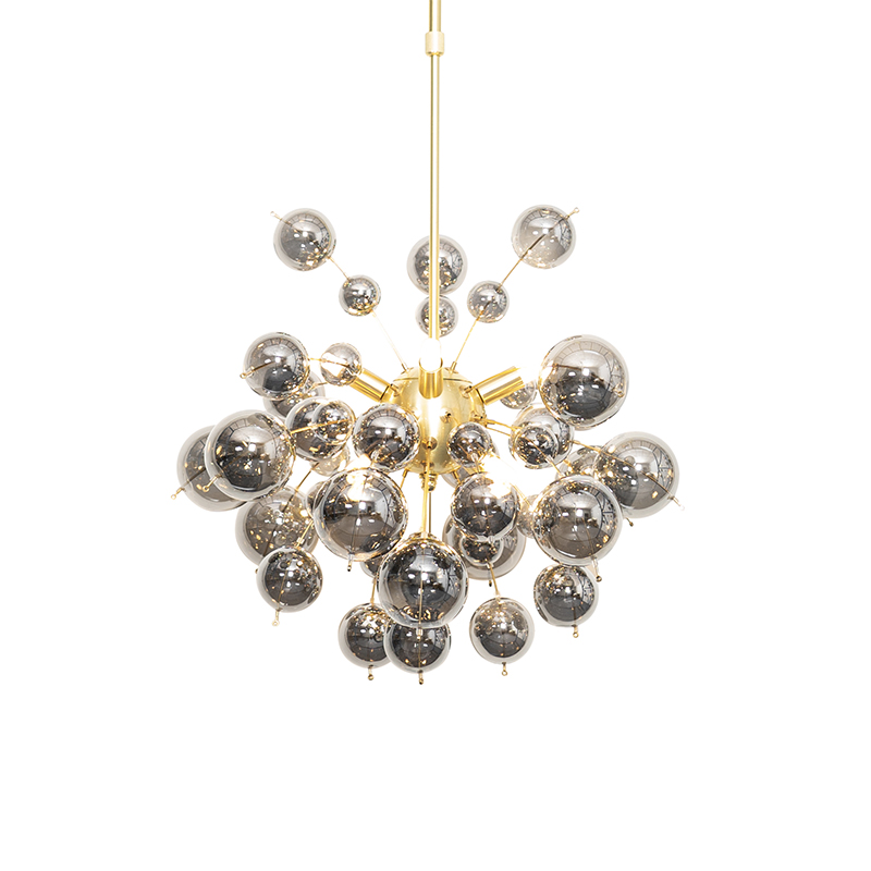 Design hanglamp messing met smoke glas 8-lichts - Explode