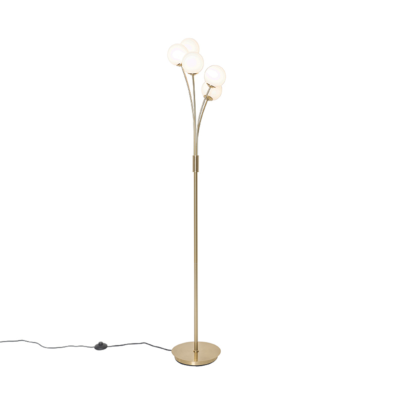 Moderne vloerlamp goud met opaal glas 5-lichts - Athens