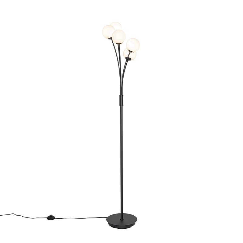 Moderne vloerlamp zwart met opaal glas 5-lichts - Athens