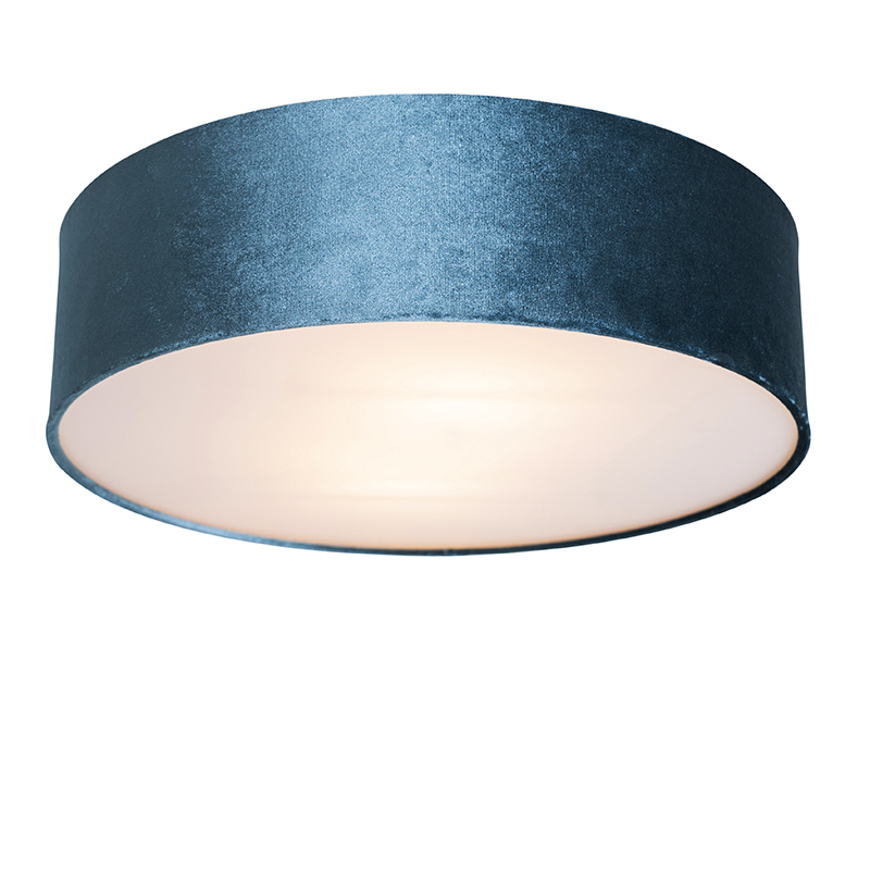 Plafondlamp blauw 40 cm met gouden binnenkant - Drum