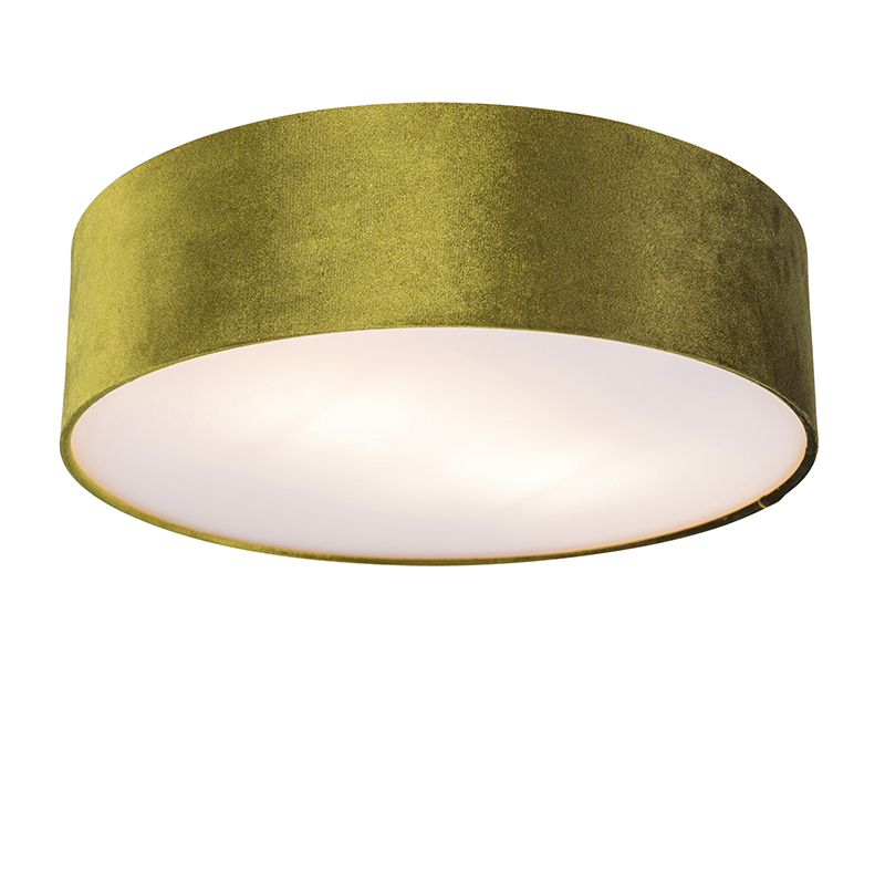 Plafondlamp groen 40 cm met gouden binnenkant - Drum