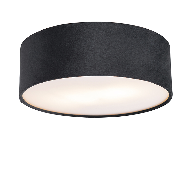 Plafondlamp zwart 30 cm met gouden binnenkant - Drum