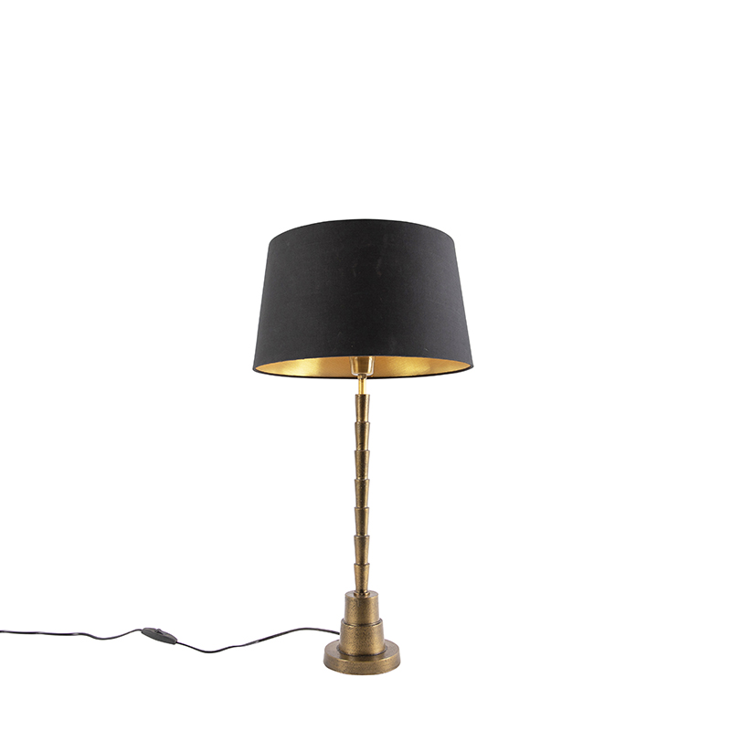 Stolní lampa ve stylu art deco bronzová s odstínem černé bavlny 35 cm - Pisos