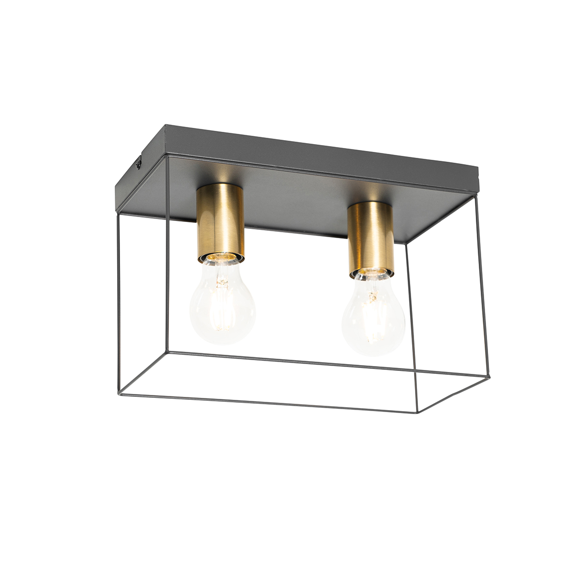 Minimalistische plafondlamp zwart met goud 2-lichts - Kodi