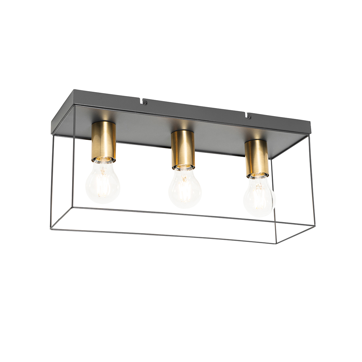 Minimalistische plafondlamp zwart met goud 3-lichts - Kodi