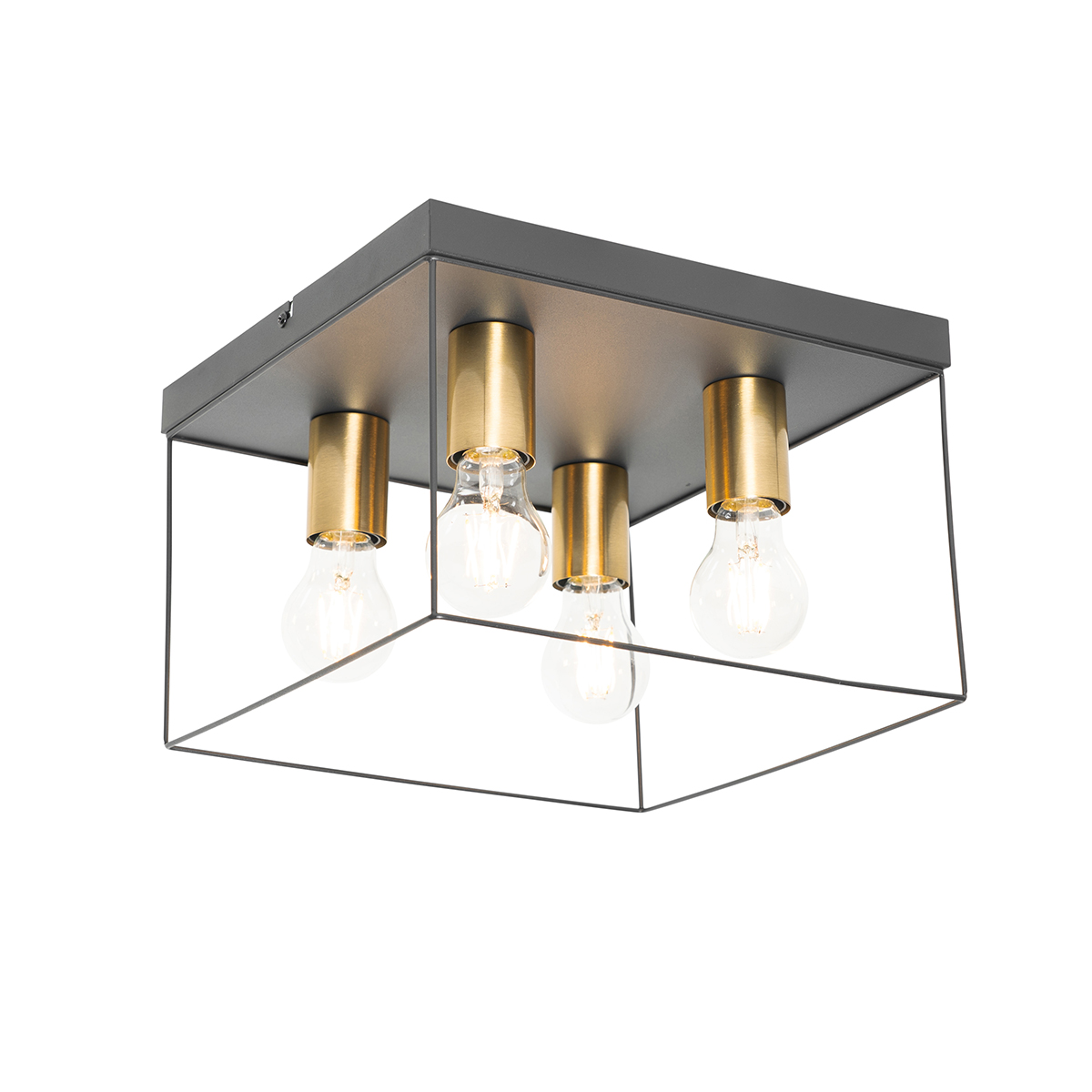 Minimalistische plafondlamp zwart met goud 4-lichts vierkant - Kodi