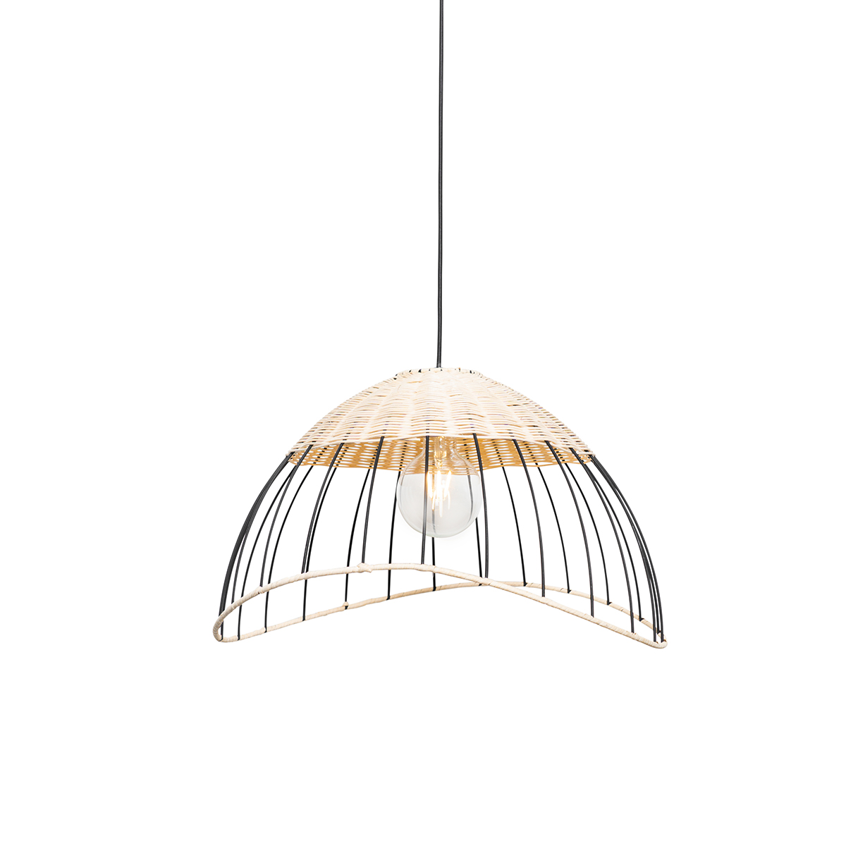 Oosterse hang en plafondlamp zwart met rotan - Treccia Pua