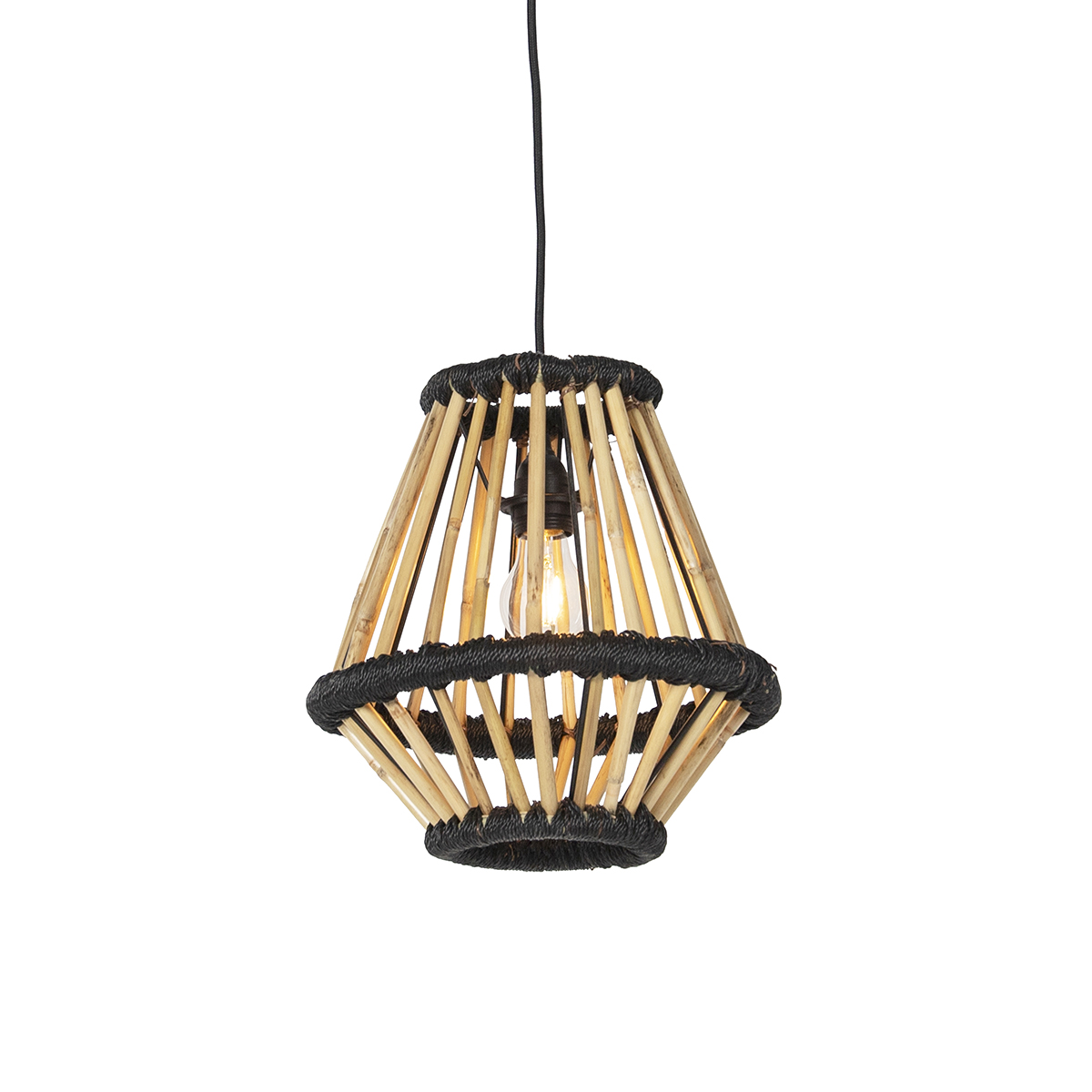 Oosterse hanglamp bamboe met zwart 32 cm - Evalin