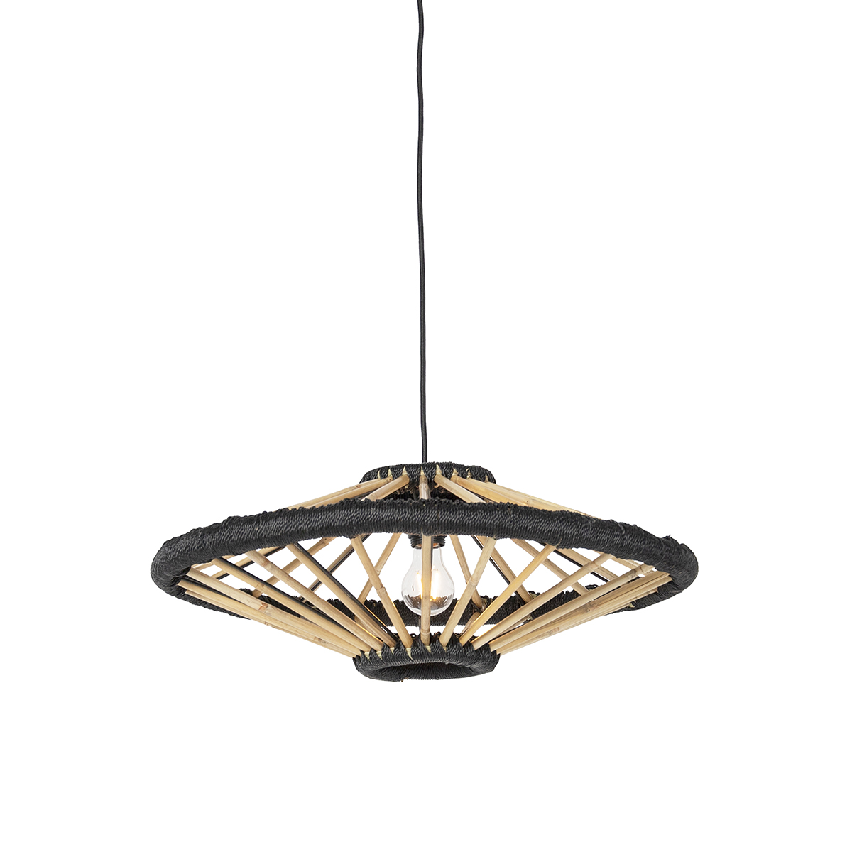 Oosterse hanglamp bamboe met zwart 60 cm - Evalin