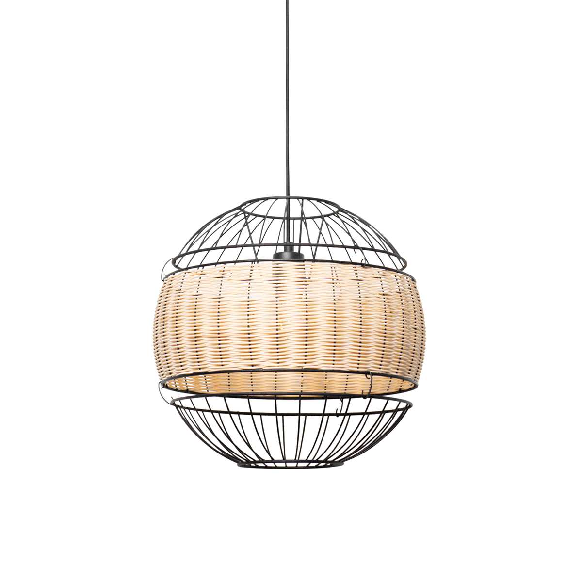 Oosterse hanglamp zwart met rotan 38 cm - Emir