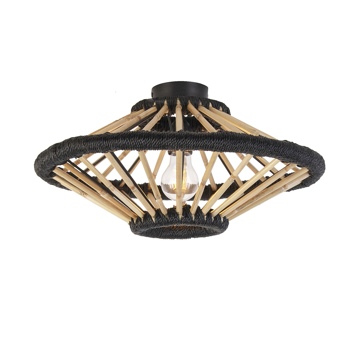 Oosterse plafondlamp bamboe met zwart 46 cm - Evalin