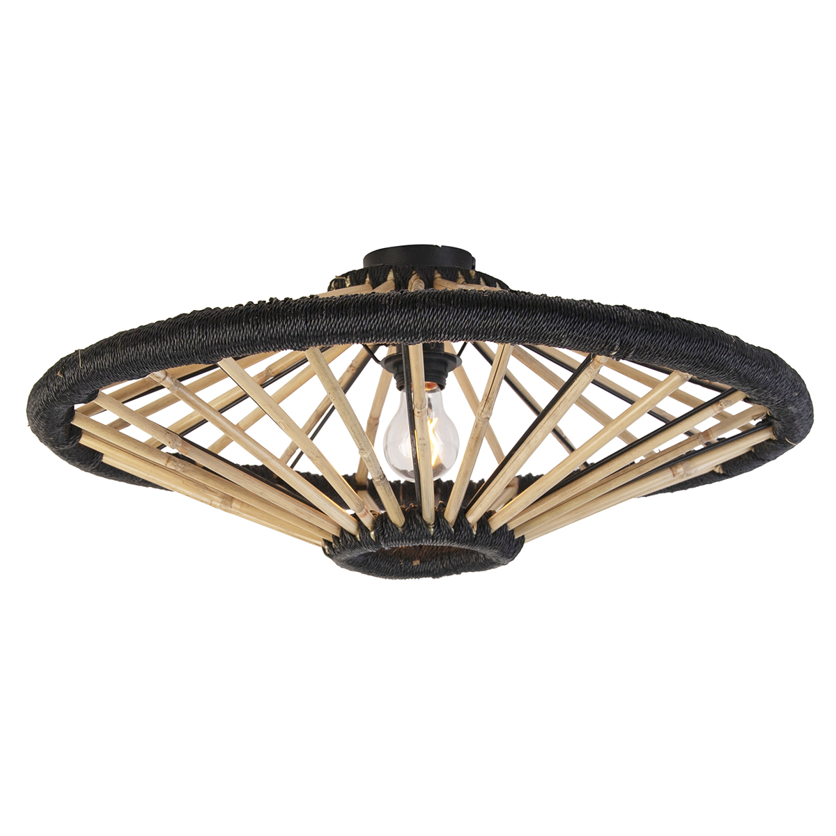 Oosterse plafondlamp bamboe met zwart 60 cm - Evalin