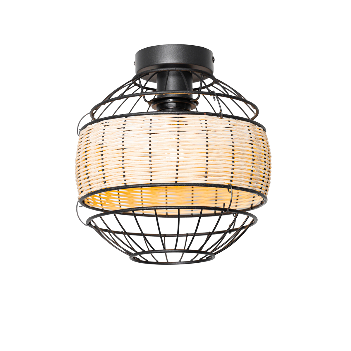 Oosterse plafondlamp zwart met rotan 25 cm - Emir