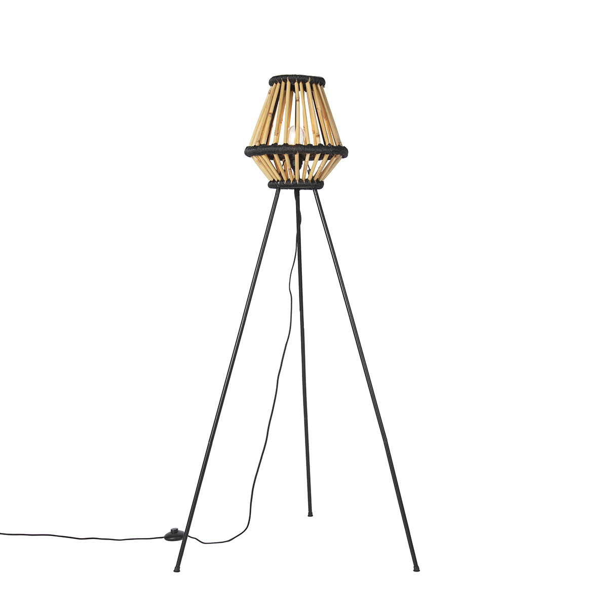 Oosterse tripod vloerlamp bamboe met zwart - Evalin