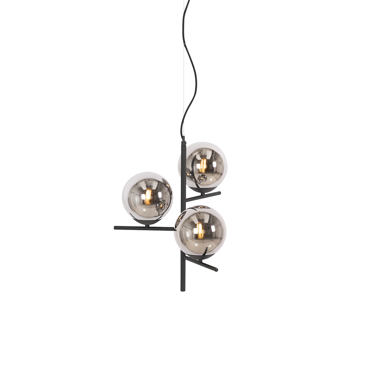 Art deco hanglamp zwart met smoke glas 3-lichts - Flore