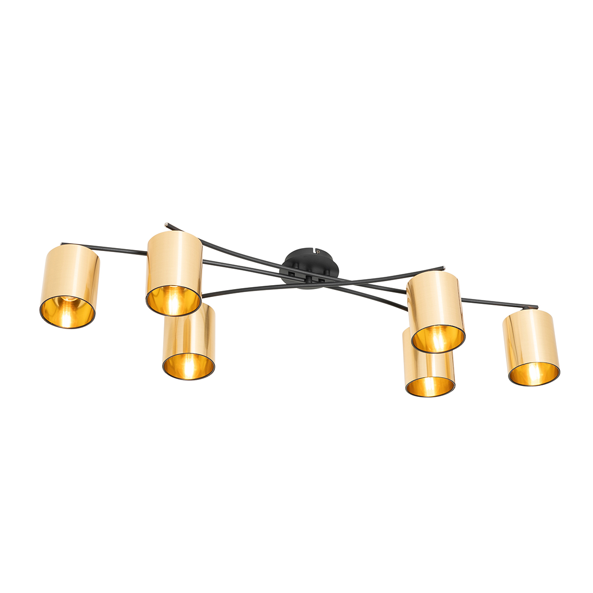 Moderne plafondlamp zwart met goud 6-lichts - Lofty