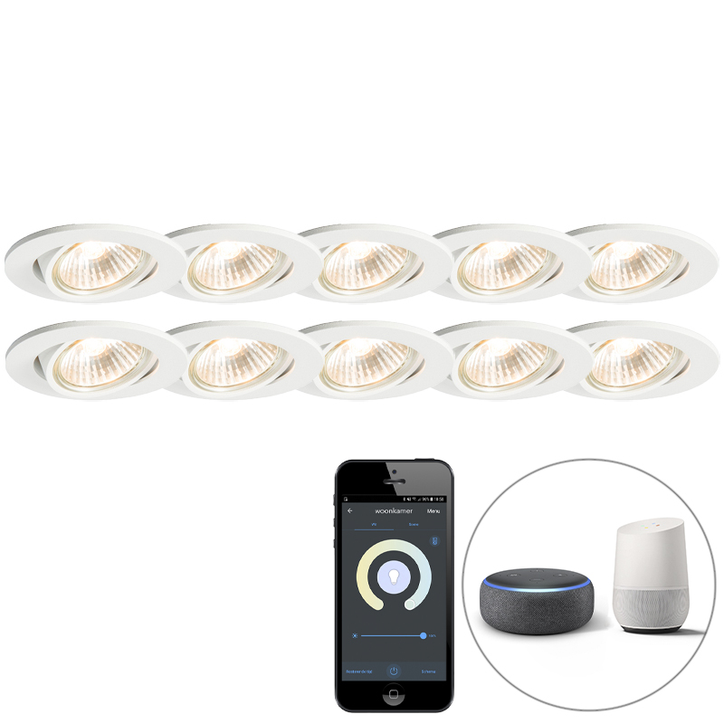 Set van 10 smart inbouwspots wit kantelbaar incl. Wifi GU10 - Cisco