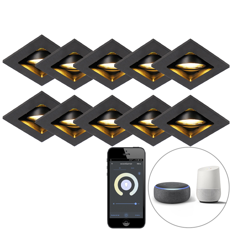 Set van 10 smart inbouwspots zwart incl. Wifi GU10 - Qure