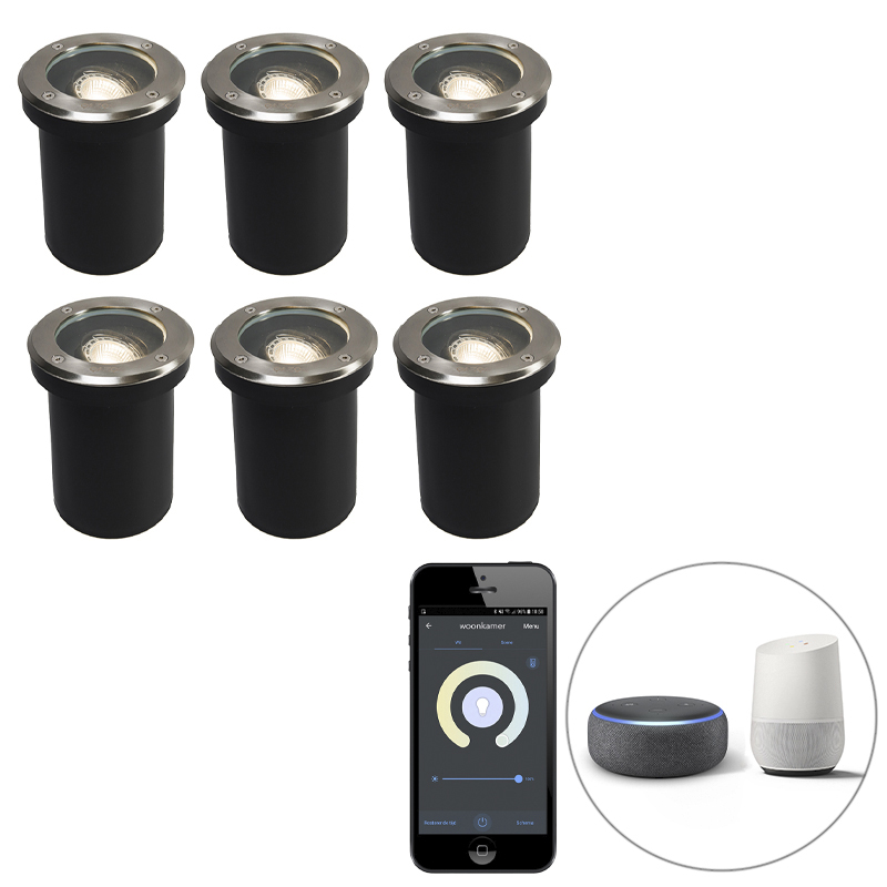 Set van 6 smart buiten grondspot verstelbaar incl. Wifi GU10 - Delux