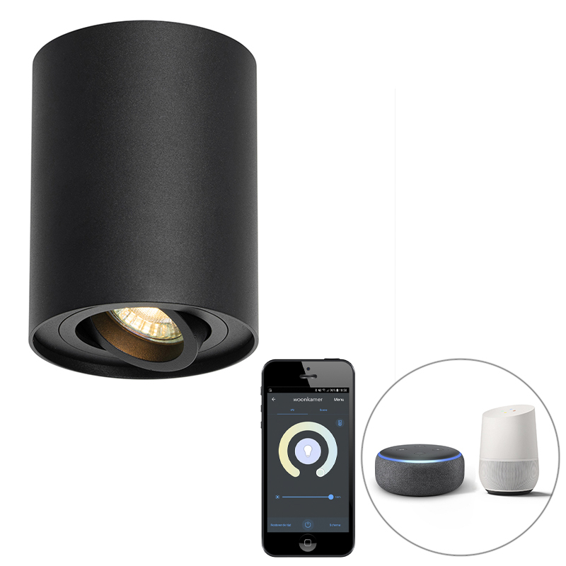 Smart plafondspot zwart verstelbaar incl. Wifi GU10 - Rondoo up