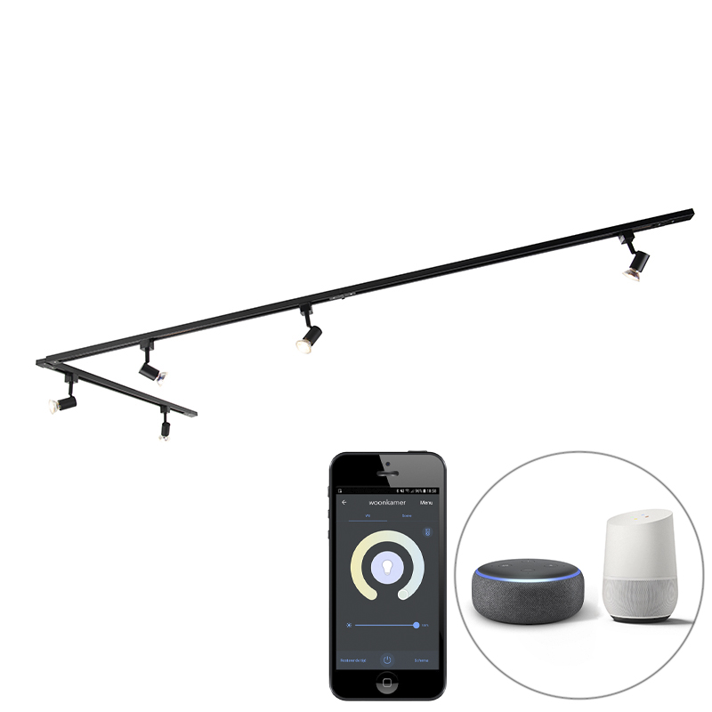 Smart railsysteem zwart 1-fase 5-lichts incl. Wifi GU10 - Jeany