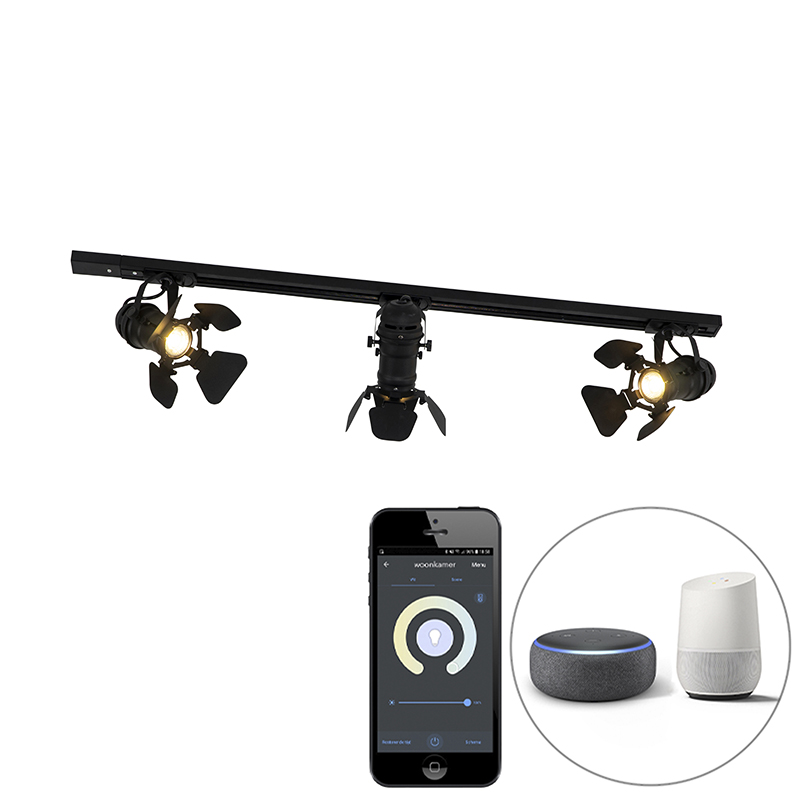 Smart railsysteem zwart 3-lichts incl. Wifi GU10 - Movie