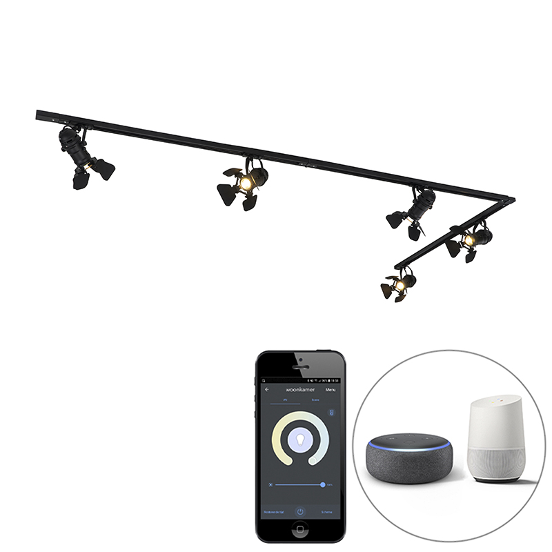 Smart railsysteem zwart 5-lichts incl. Wifi GU10 - Movie