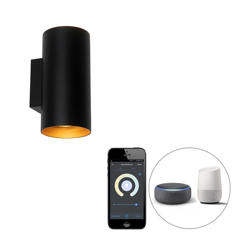 Smart wandlamp zwart met goud 2-lichts incl. Wifi GU10 - Sab