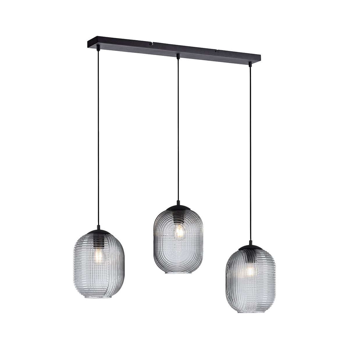 Art deco hanglamp zwart met smoke glas 3-lichts - Chris