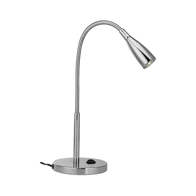 Designová rovná stolní lampa chrom s flex ramenem vč. LED - Levi
