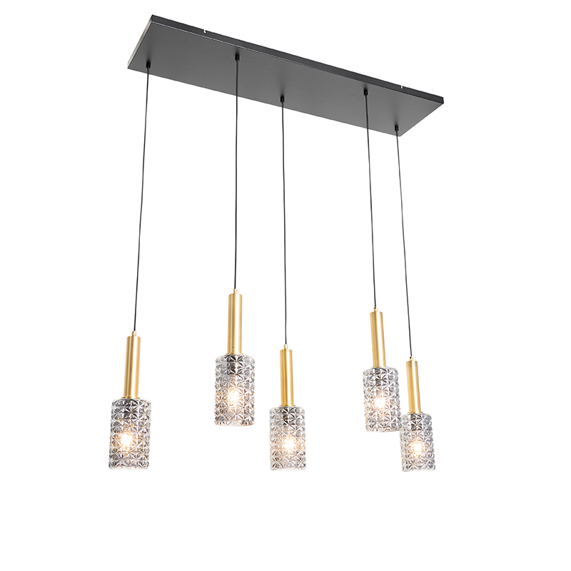 Hanglamp brons met smoke glas langwerpig 5-lichts - Elva