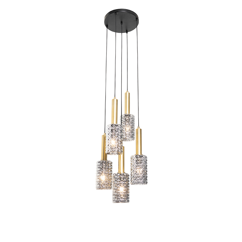 Hanglamp brons met smoke glas rond 5-lichts - Elva