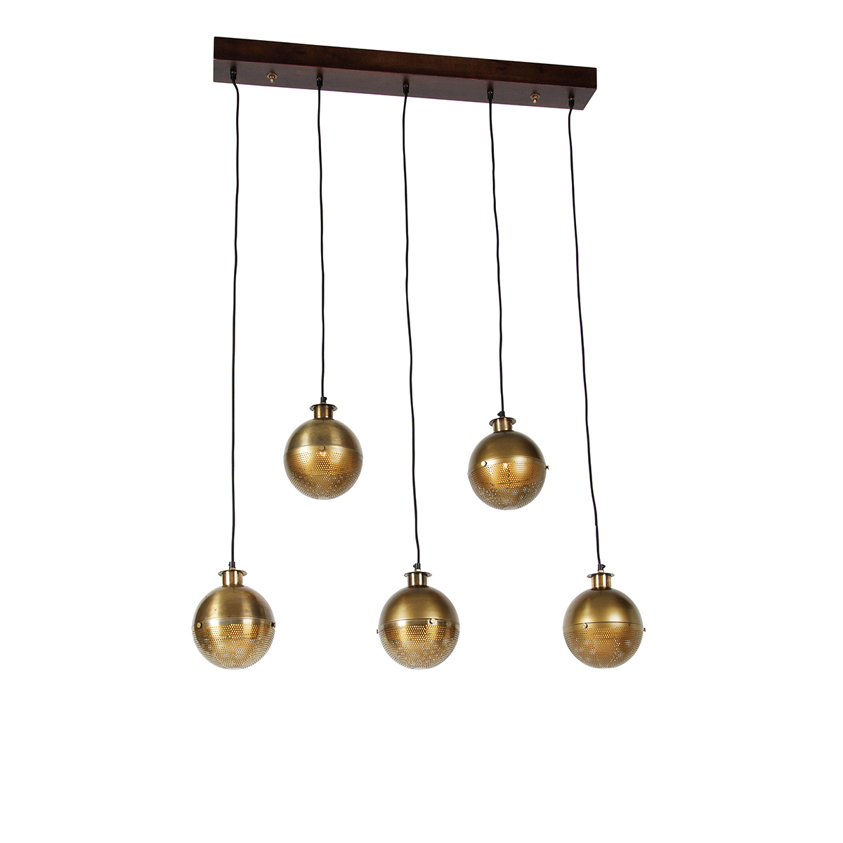 Industriële hanglamp brons met hout 5-lichts - Haicha