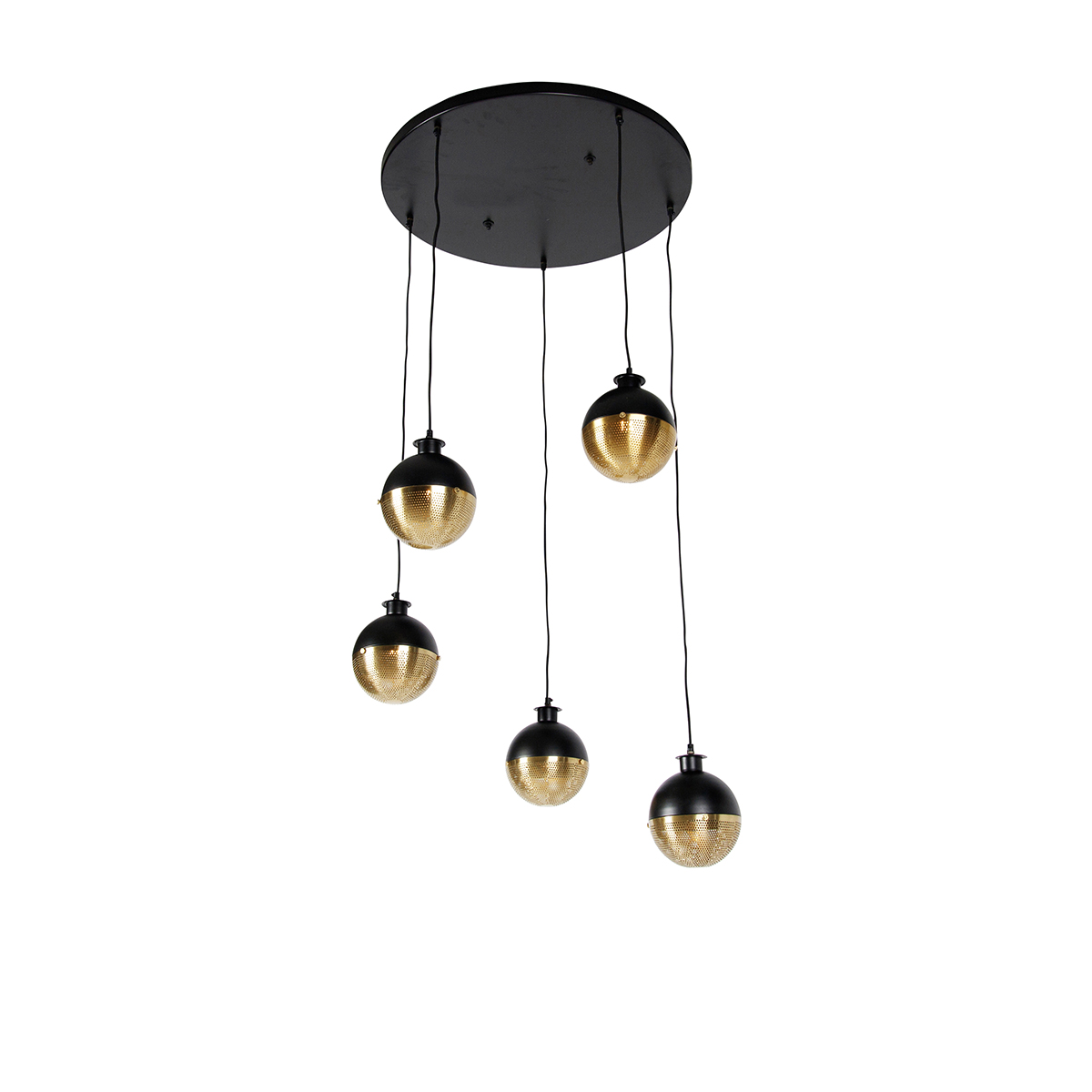 Industriële hanglamp zwart met messing 5-lichts - Haicha