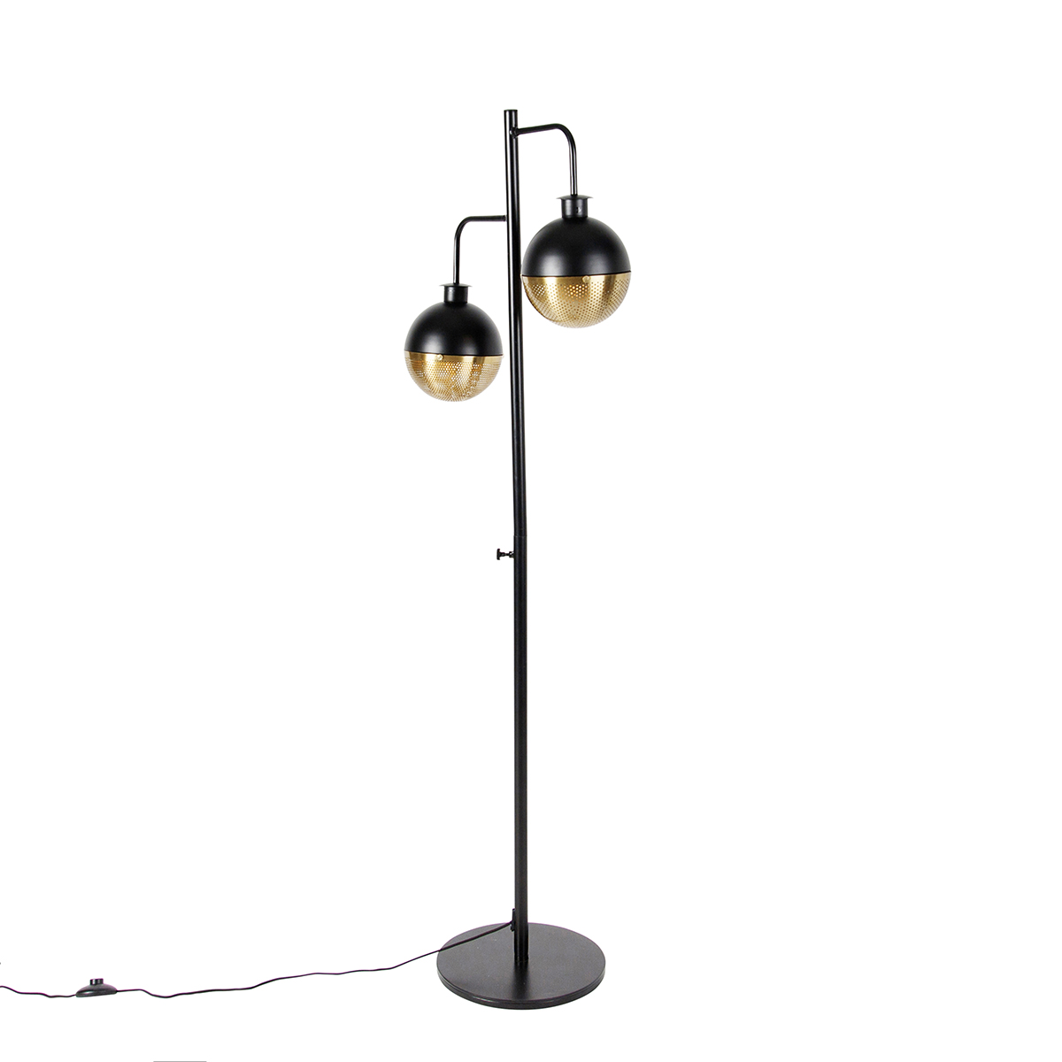 Industriële vloerlamp zwart met messing 2-lichts - Haicha