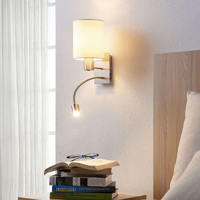 Klasická půlkruhová nástěnná lampa s lampou na čtení bílá - Shajan