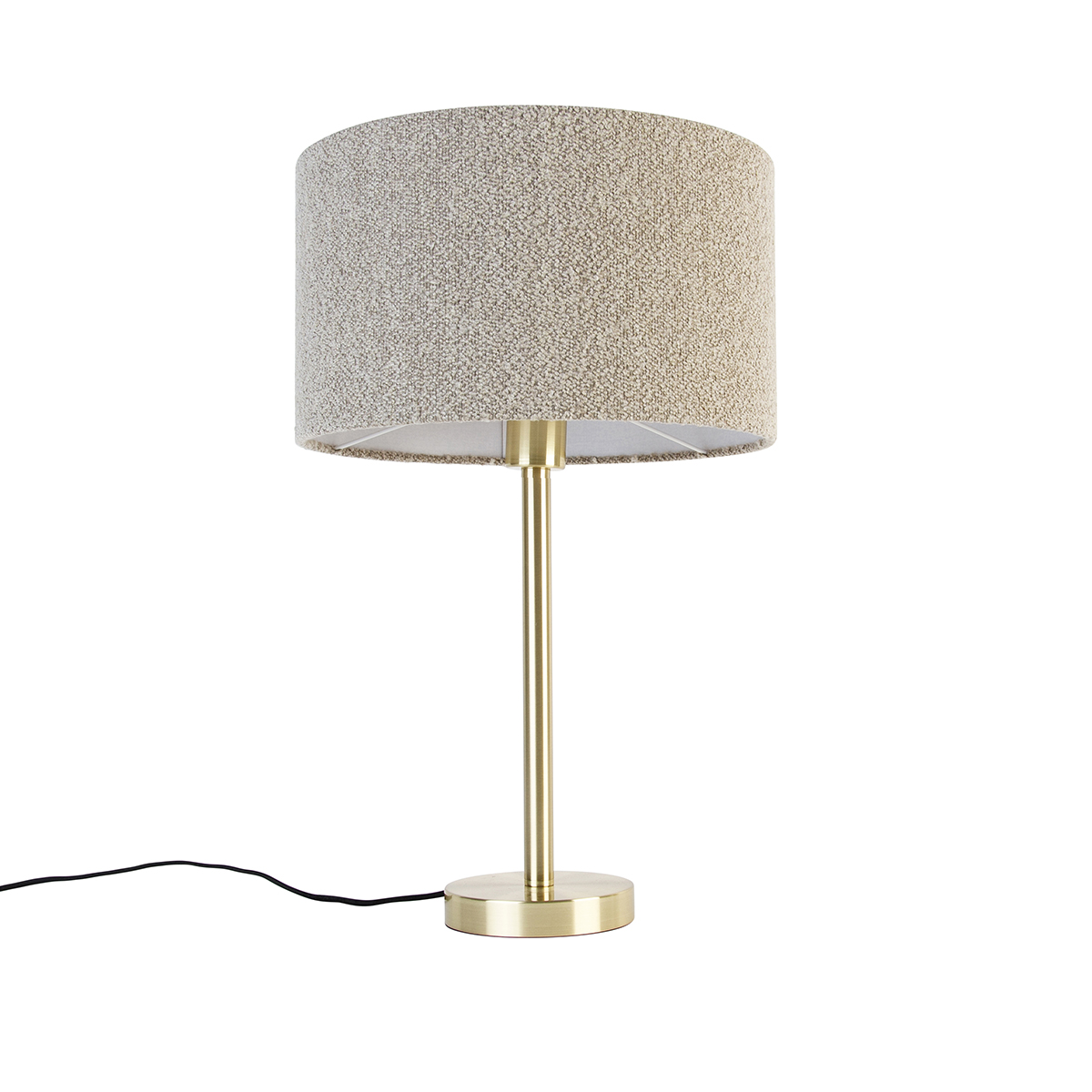 Klassieke tafellamp messing met boucle kap taupe 35 cm - Simplo