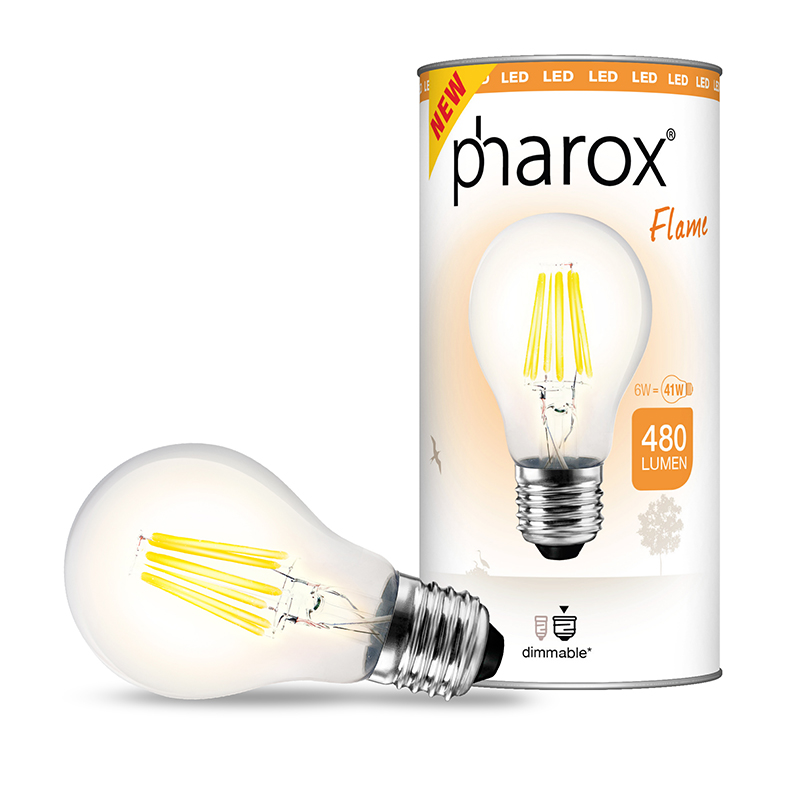 LED žárovka Pharox Flame E27 6W 480 lumenů