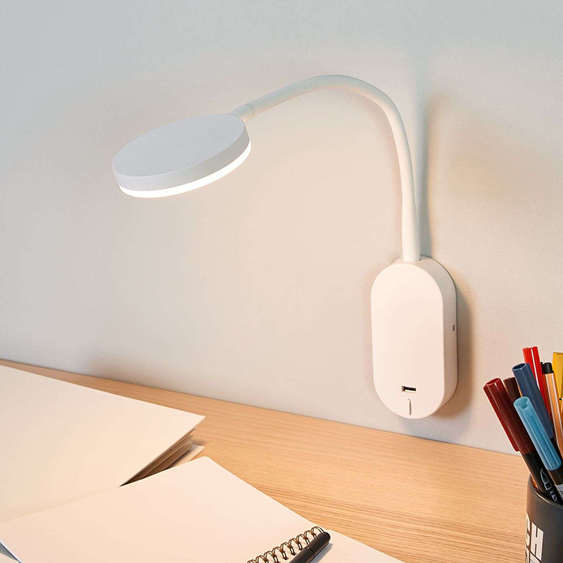 Moderní kulatá nástěnná lampa bílá s USB portem vč. LED - Milow