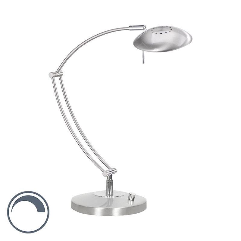 Moderní rovná stolní lampa z oceli s nastavitelným ramenem stmívatelná včetně LED - Luxor