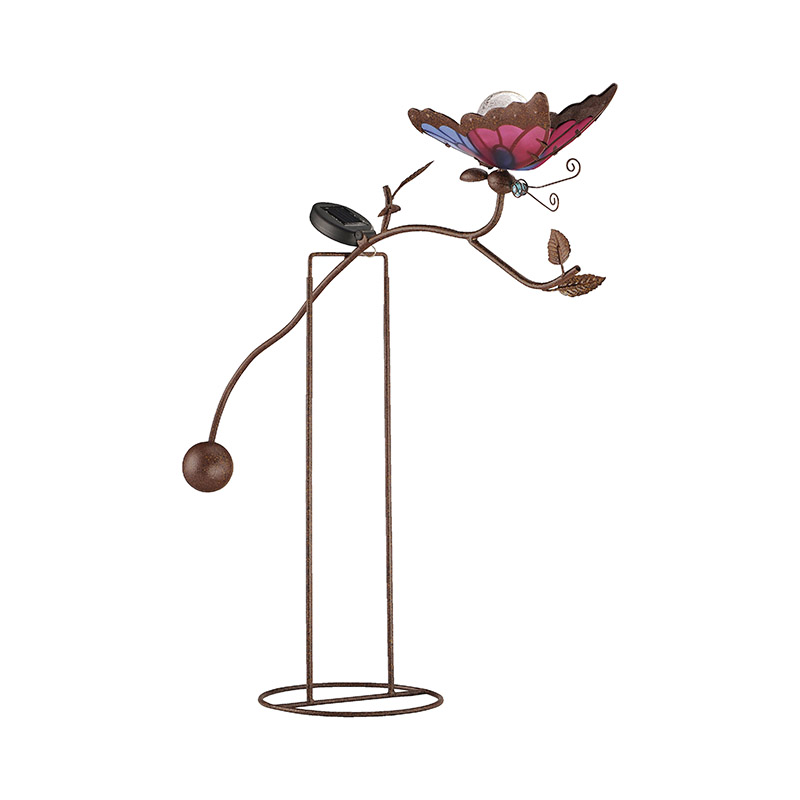Rustikální stojící venkovní lampa se solárním motýlem vč. LED - Butterfly