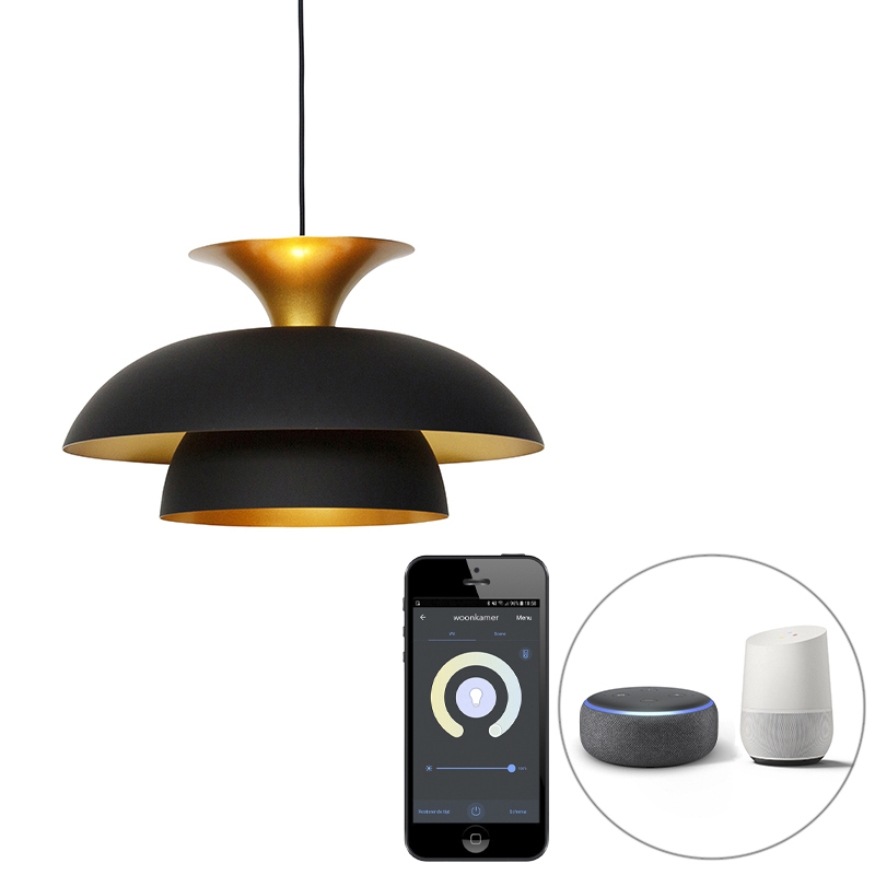 Smart hanglamp zwart met goud incl. Wifi G95 - Titus