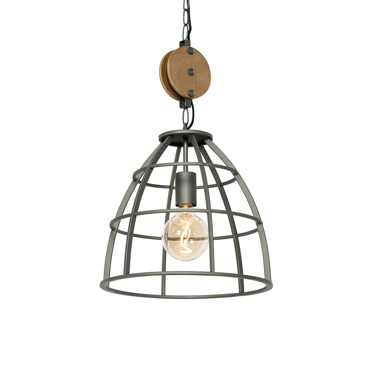 Industriële hanglamp zwart met hout 34 cm - Arthur