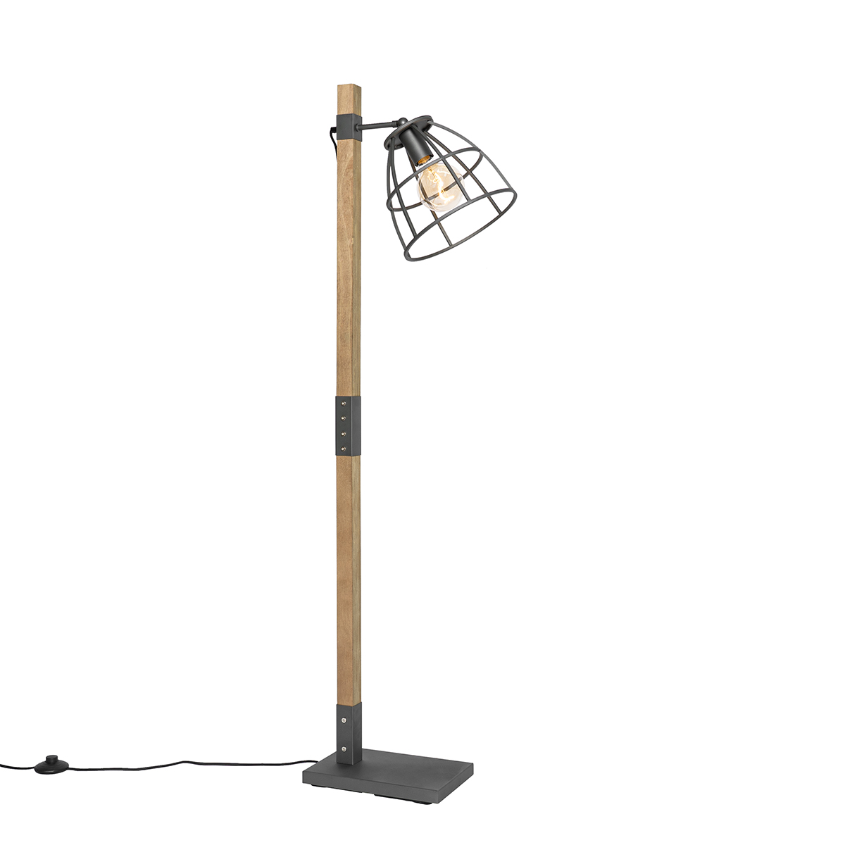 Industriële vloerlamp zwart met hout - Arthur