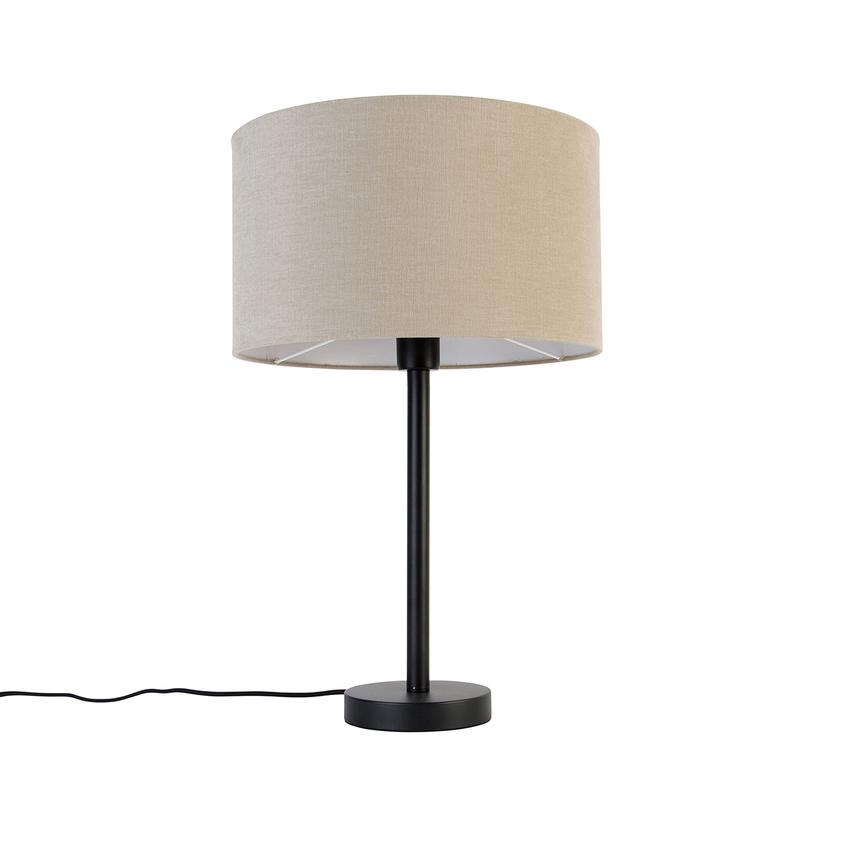 Moderne tafellamp zwart met boucle kap lichtbruin 35 cm - Simplo