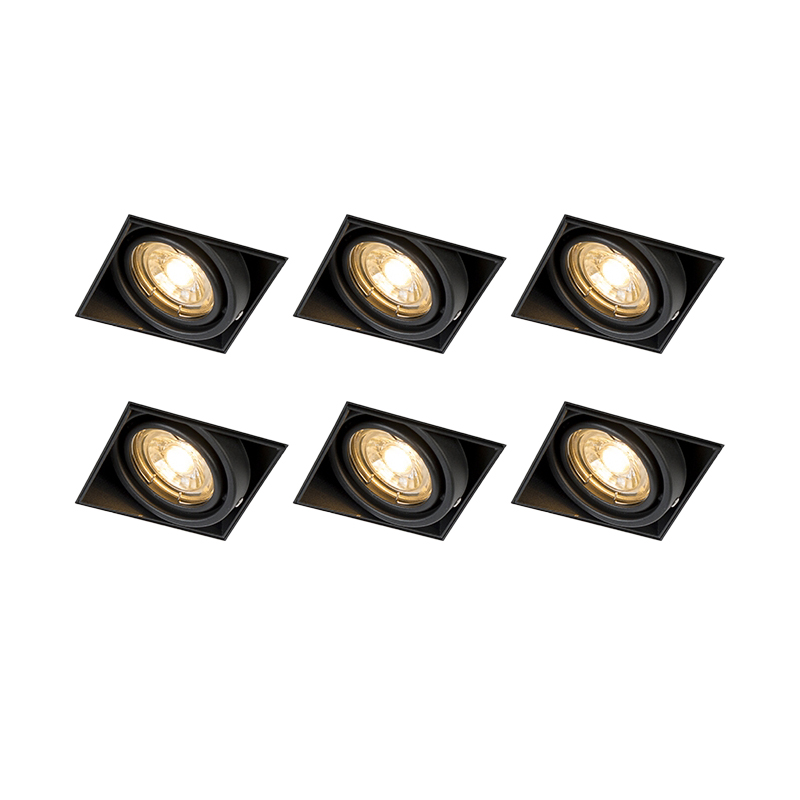 Set van 6 inbouwspots zwart GU10 kantelbaar trimless - Oneon