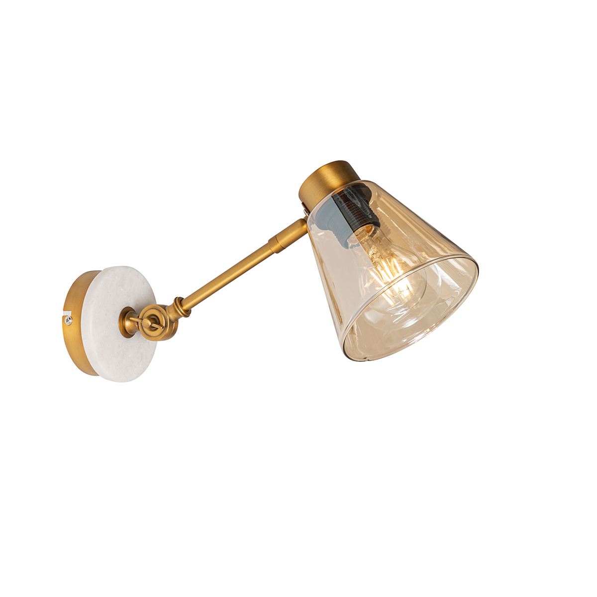 Art deco wandlamp brons met marmer en amber glas - Amber