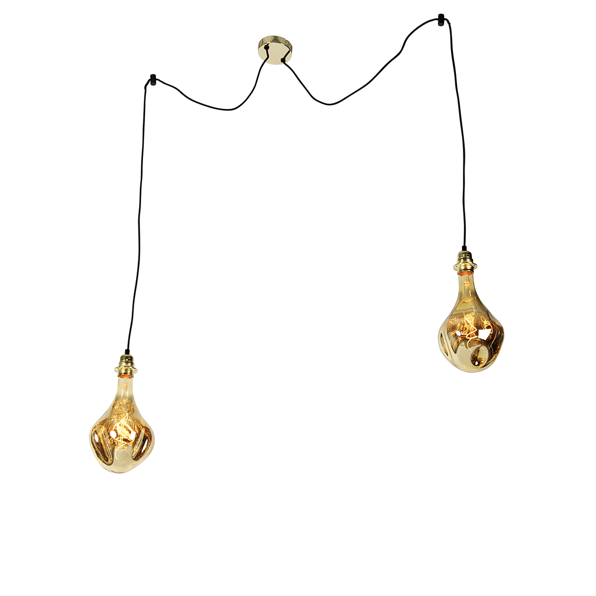 Hanglamp goud 2-lichts incl. LED amber dimbaar - Cava Luxe