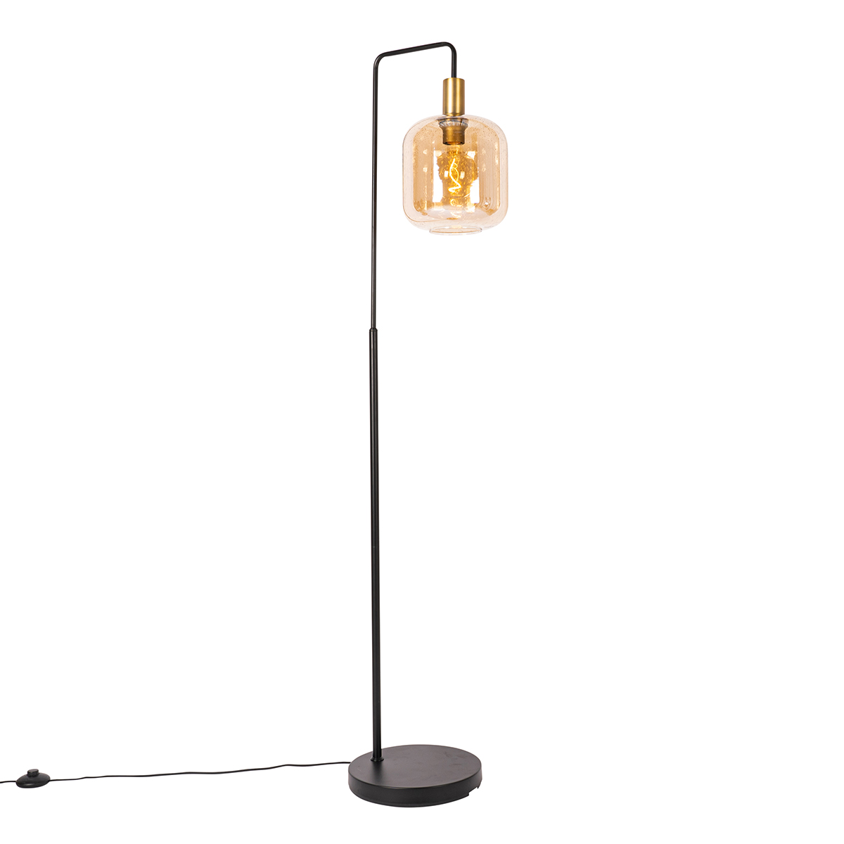 Design vloerlamp zwart met messing en amber glas - Zuzanna